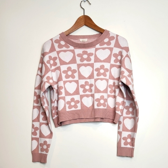 Debut Pink and White Heart and Flower Sweater - Picture 1 of 5